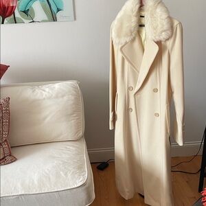 Sisley Cream Coat with Faux Fur Accent